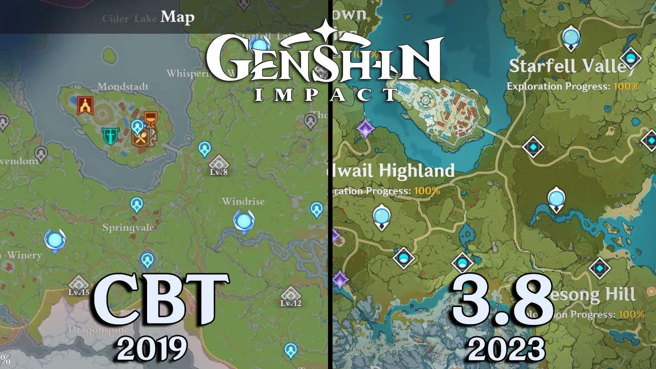 Genshin Impact Map Evolution From CBT 2019 To Version 3.8 2023 Latest Version!!