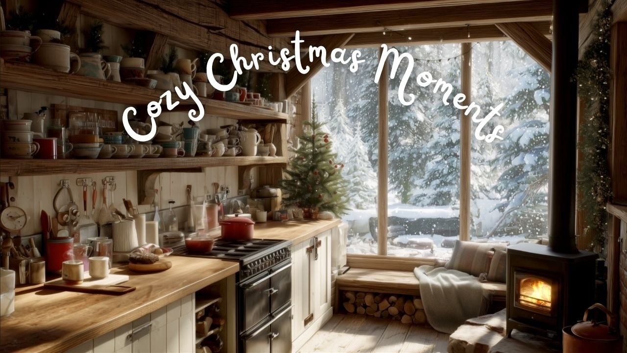 Cozy Winter Ambience in a Christmas Kitchen 🎄 Fireplace & Cooking Sounds 🔥
