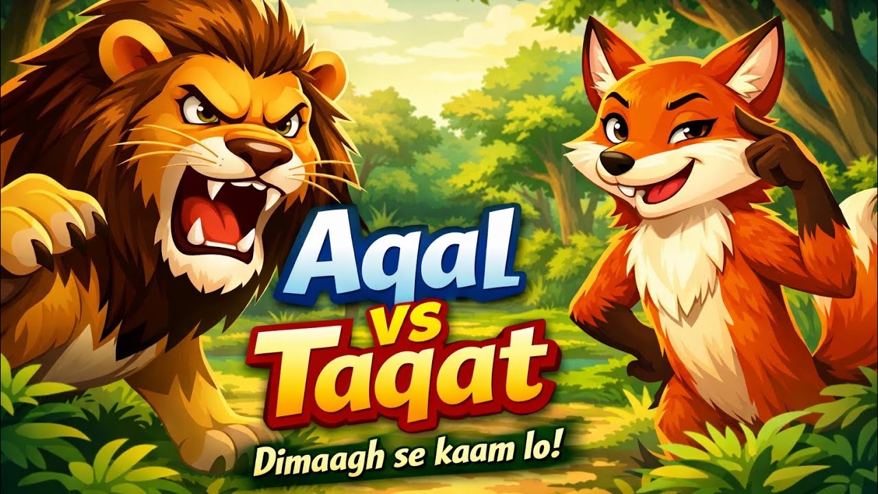 Sher Aur Lomri 🦁🦊 | Aqal Vs Taqat | Moral Story in Urdu&Hindi | Kids Cartoon Story