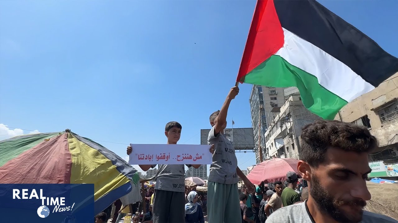 Palestinians in Gaza march against forced displacement amid Israeli threats