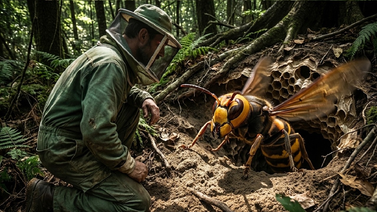 Giant Wasp Nest Discovered Under a Tree. Harvested and Removed the Aggressive Wasp Nest.