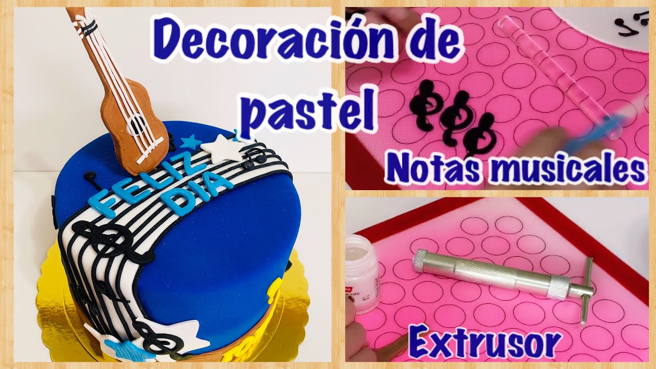 Decoración notas musicales, extrusor de Fondant, cortadores y moldes de silicona, Guitarra Fondant