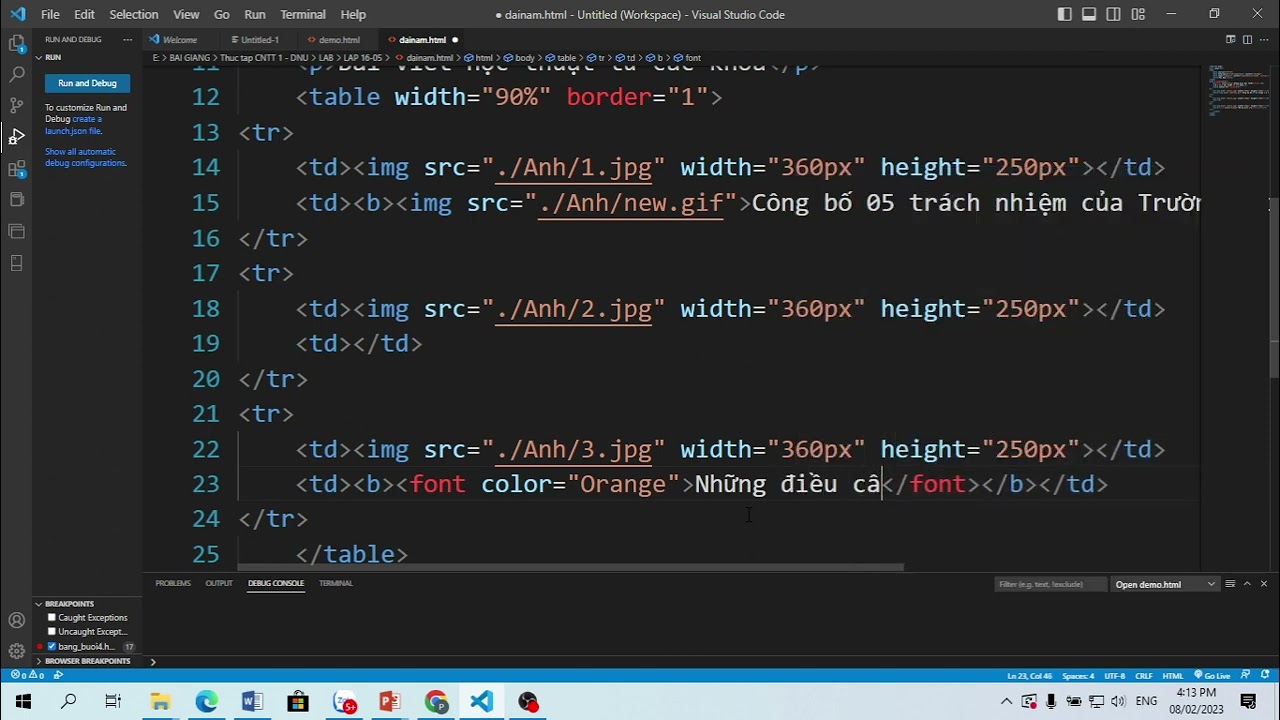 Hướng dẫn tạo bảng và chèn ảnh văn bản vào trang Web bằng HTML