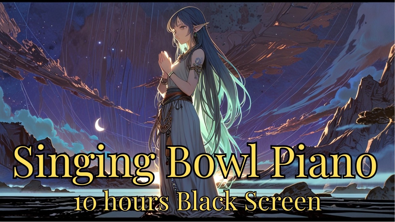 🌙Singing Bowl & Slow Piano for Deep Sleep | 2Hz Delta Binaural Beat | 10 Hour Black Screen Lullaby