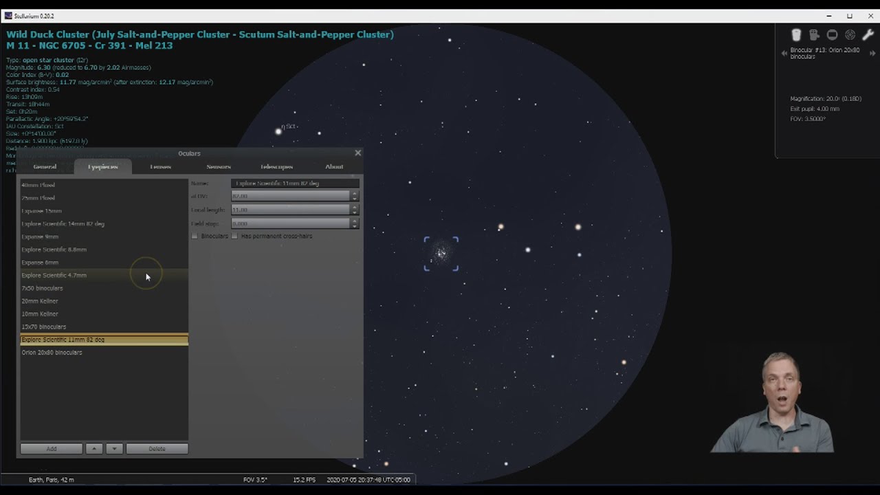 How to add custom telescopes, eyepieces & binoculars in Stellarium