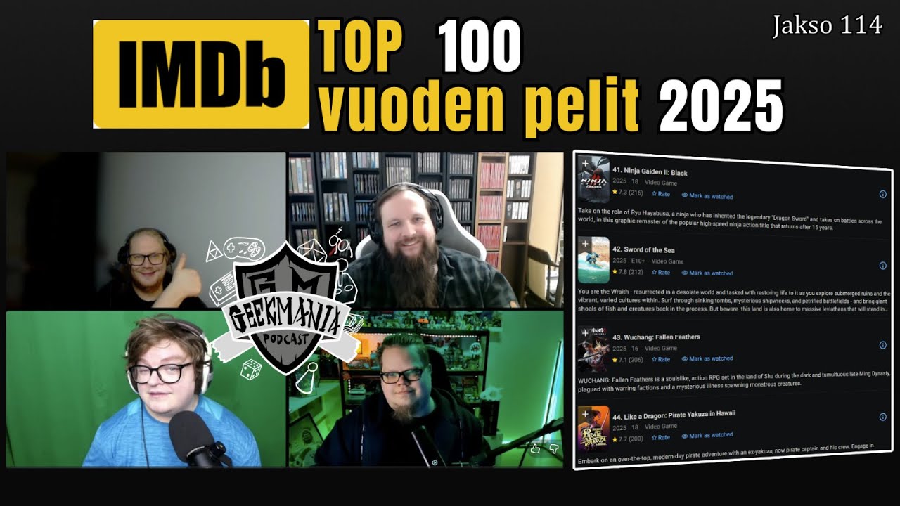 114 - IMDb Top 100 vuoden pelit 2025 - | GeekMania Podcast |