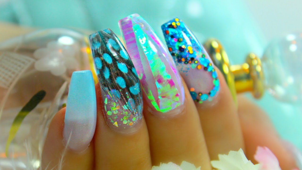 REAL FEATHER ACRYLIC NAIL DESIGN
