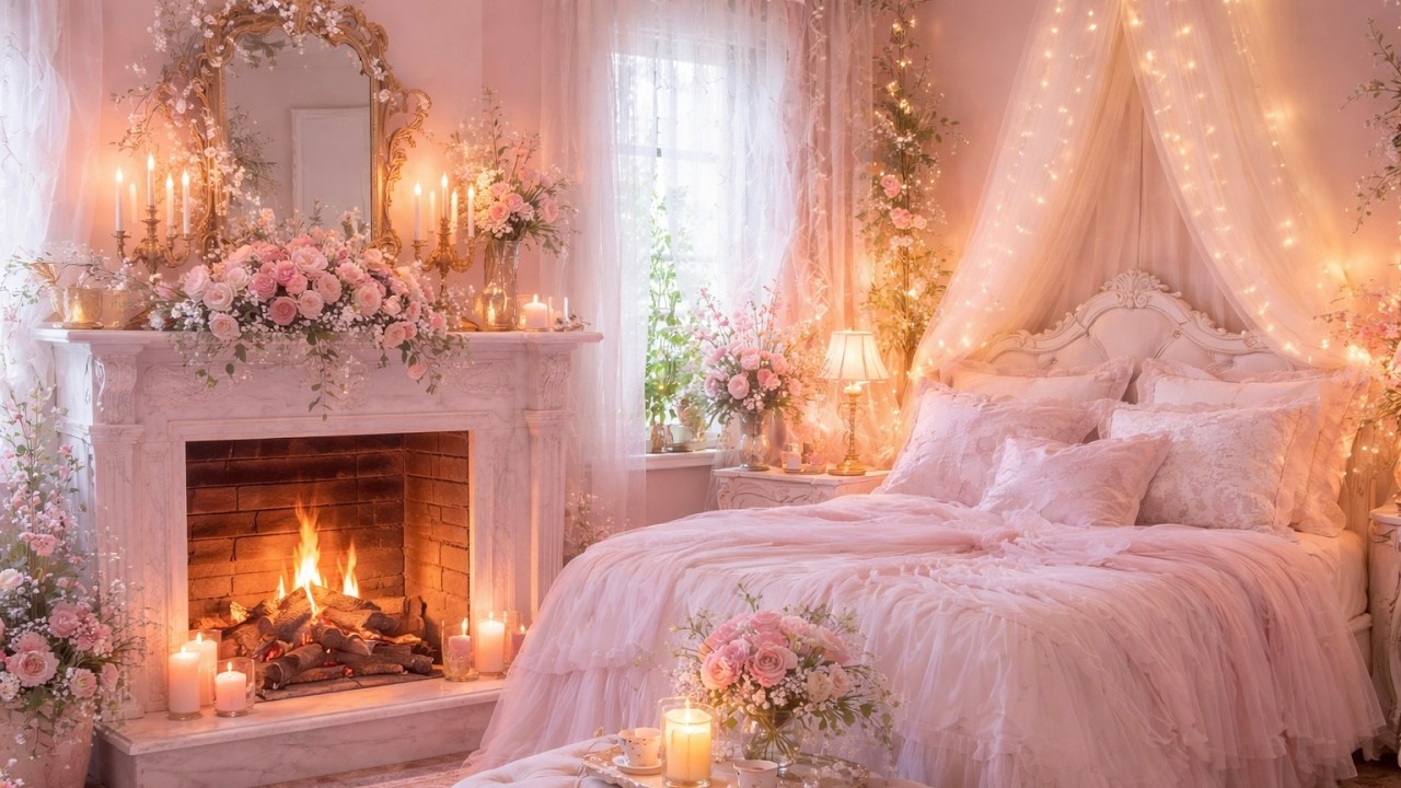 Cozy Fairycore Bedroom Ambience 🕯️ Fireplace Background Sounds (4 Hours)
