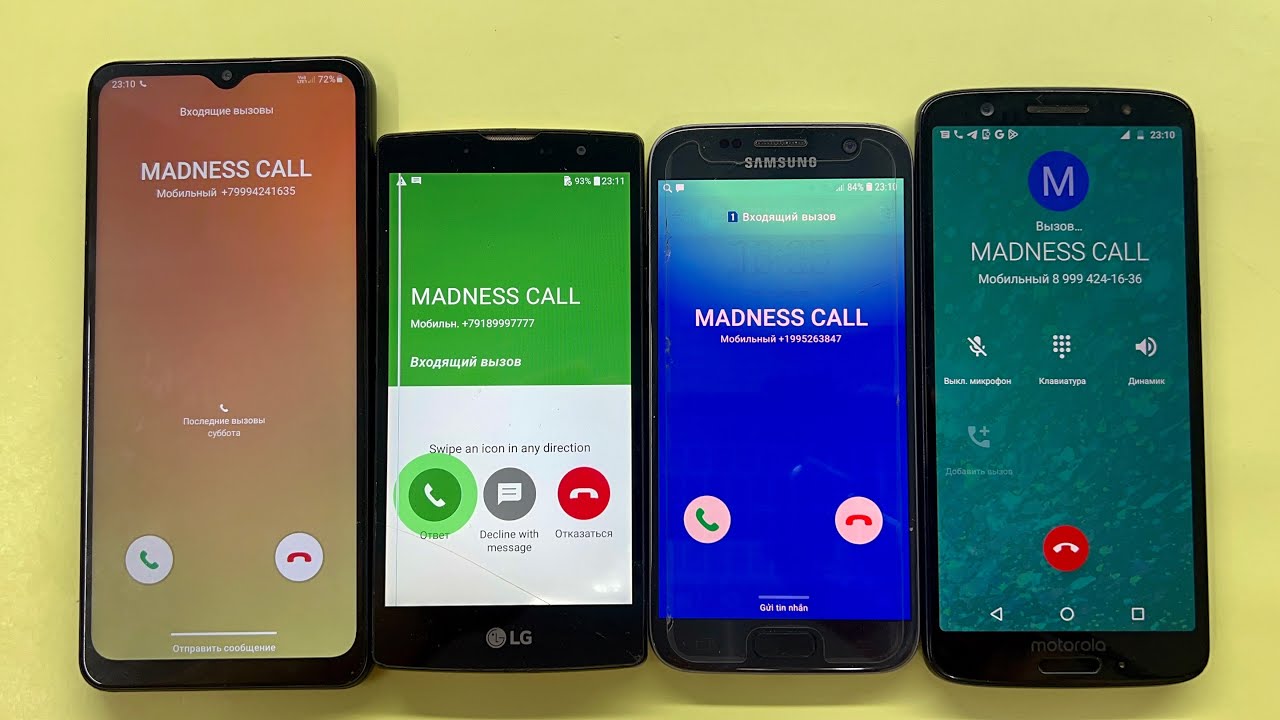 Samsung S7 A02 / LG Magna Gold Incoming Call & Motorola Moto 1S 3 Outgoing calls at the same time
