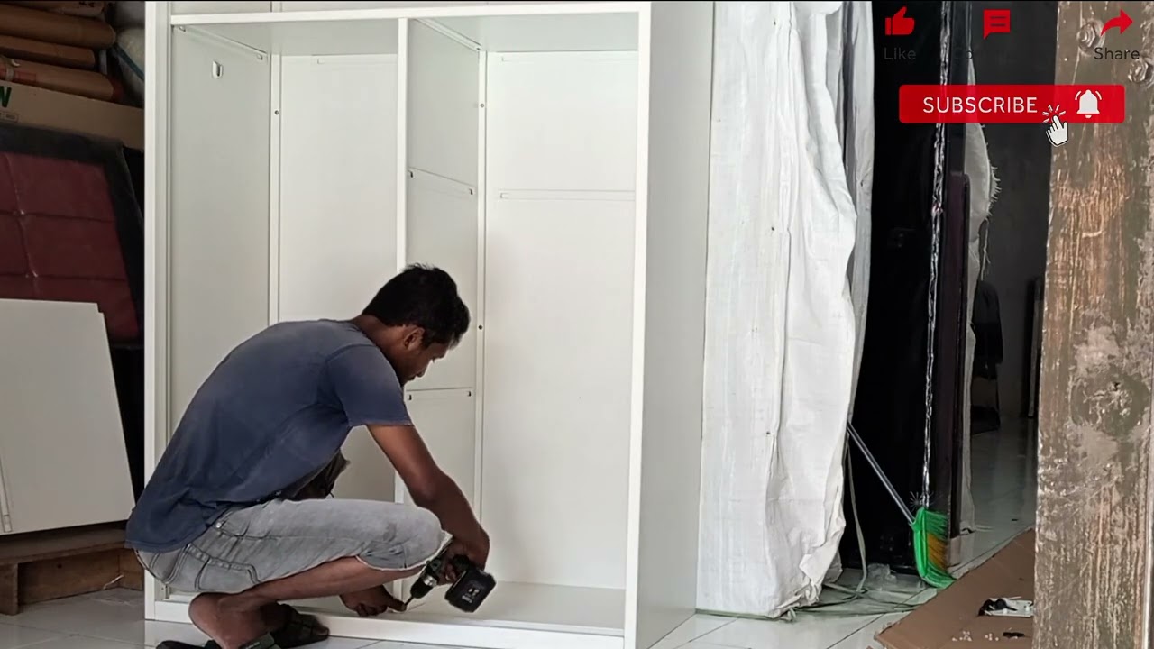 Cara merakit lemari besi 2 pintu sliding door