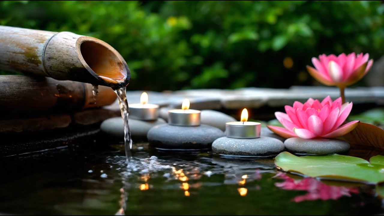 5 hours, Beautiful Bamboo Pours Water and Music Relaxing For Sleep Meditation, Spa & Yoga