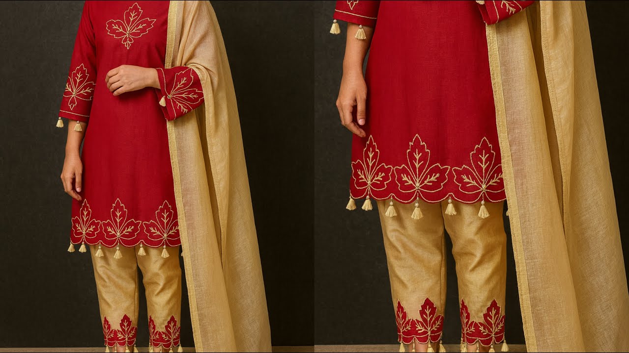 Party Wear Dress Design Full Tutorial _ Embroidery By Simple Sewing Machine _ Unique Daman Design