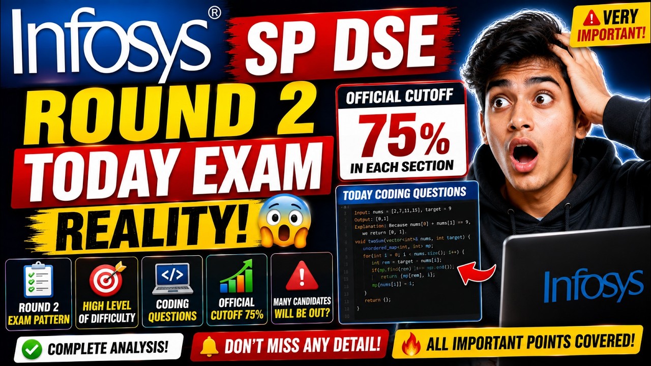 😱Infosys SP DSE Round 2 Today Exam Reality | Official Cutoff 75% | Today Coding Questions