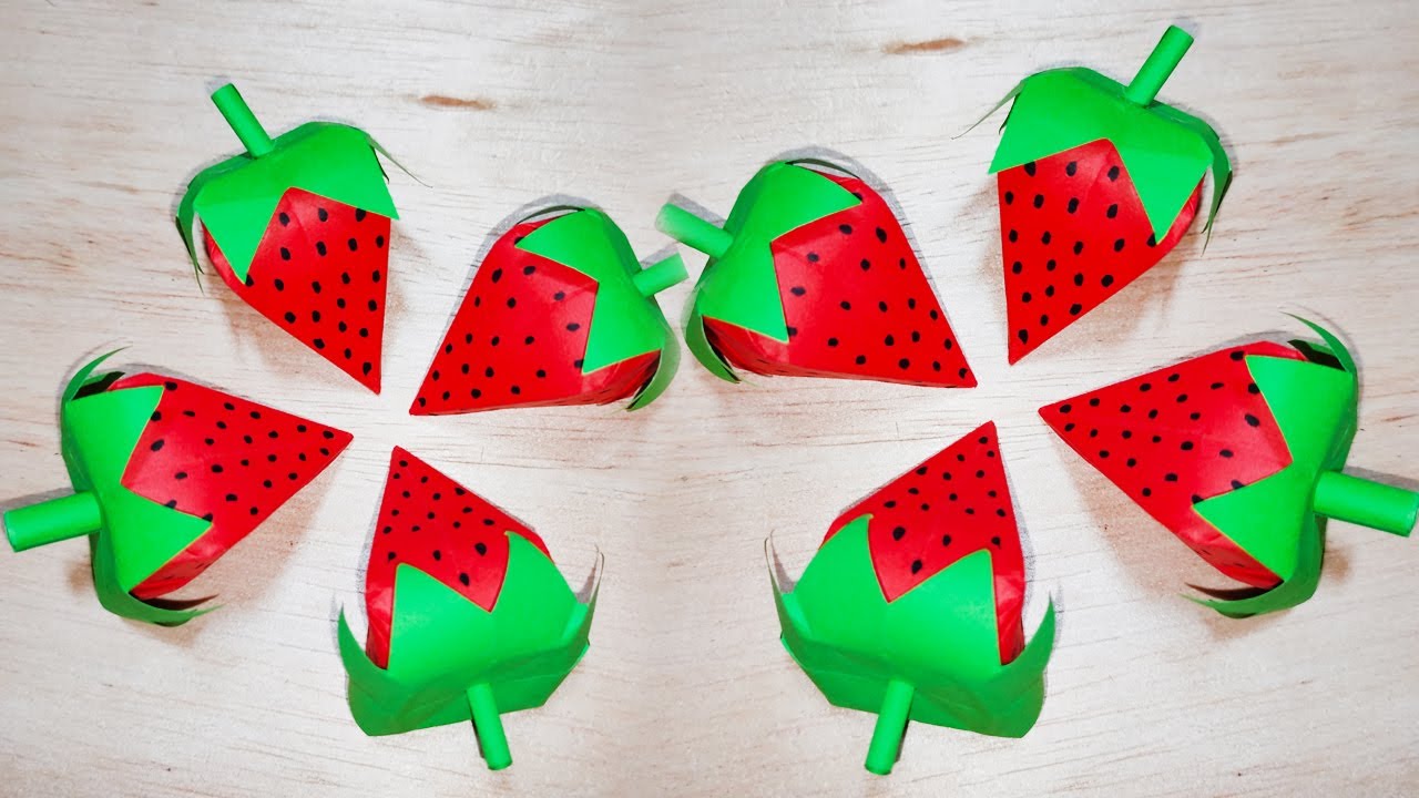 Cara Membuat Buah Stroberi dari Kertas Origami - Strawberry Paper - Origami Strawberry