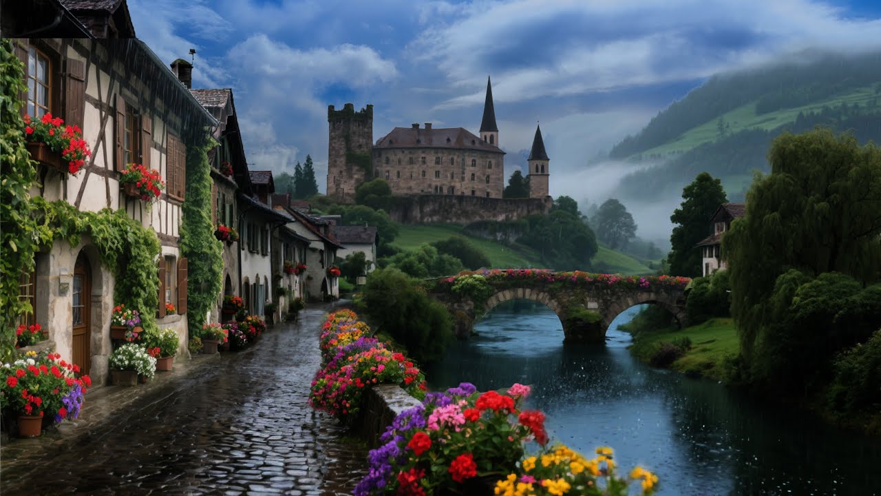 Rainy Summer Day in the Swiss Countryside 🇨🇭 Through the Cobblestone Streets of a Medieval Village