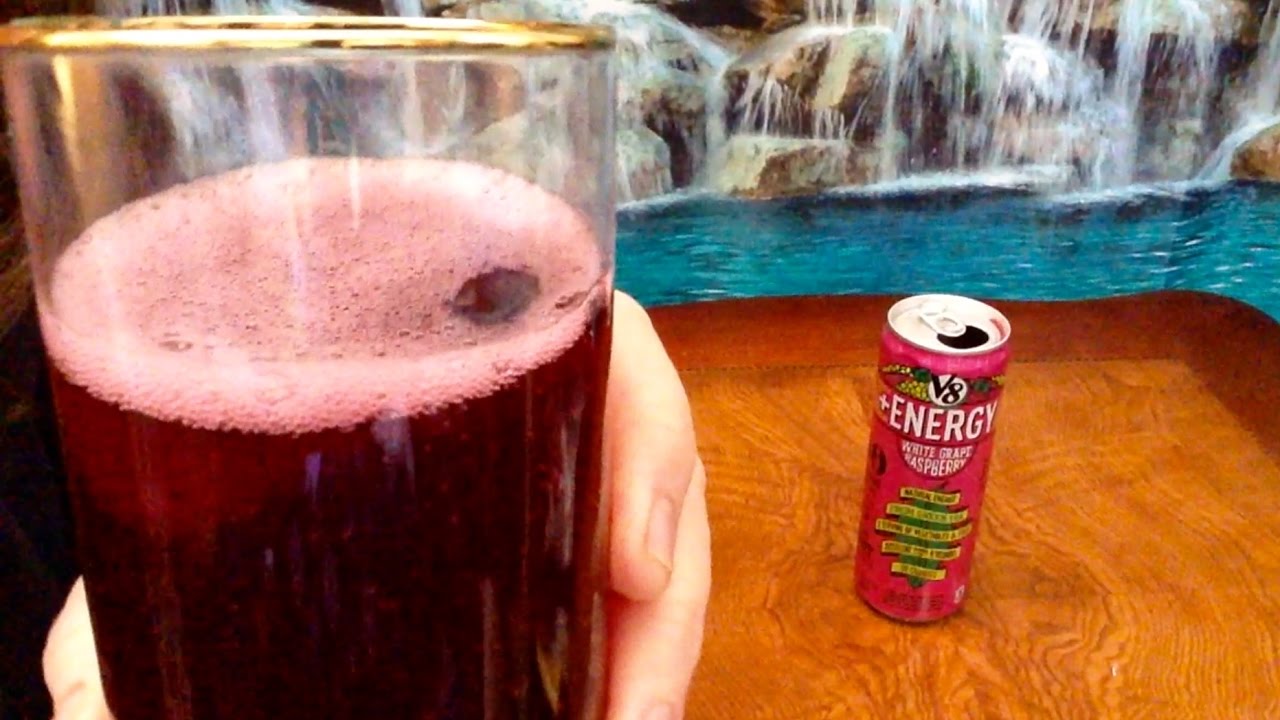 V8 + Energy Drink Review, Info, White Grape Raspberry Flavor,  ASMR Whispers, Nice Gulping Sounds