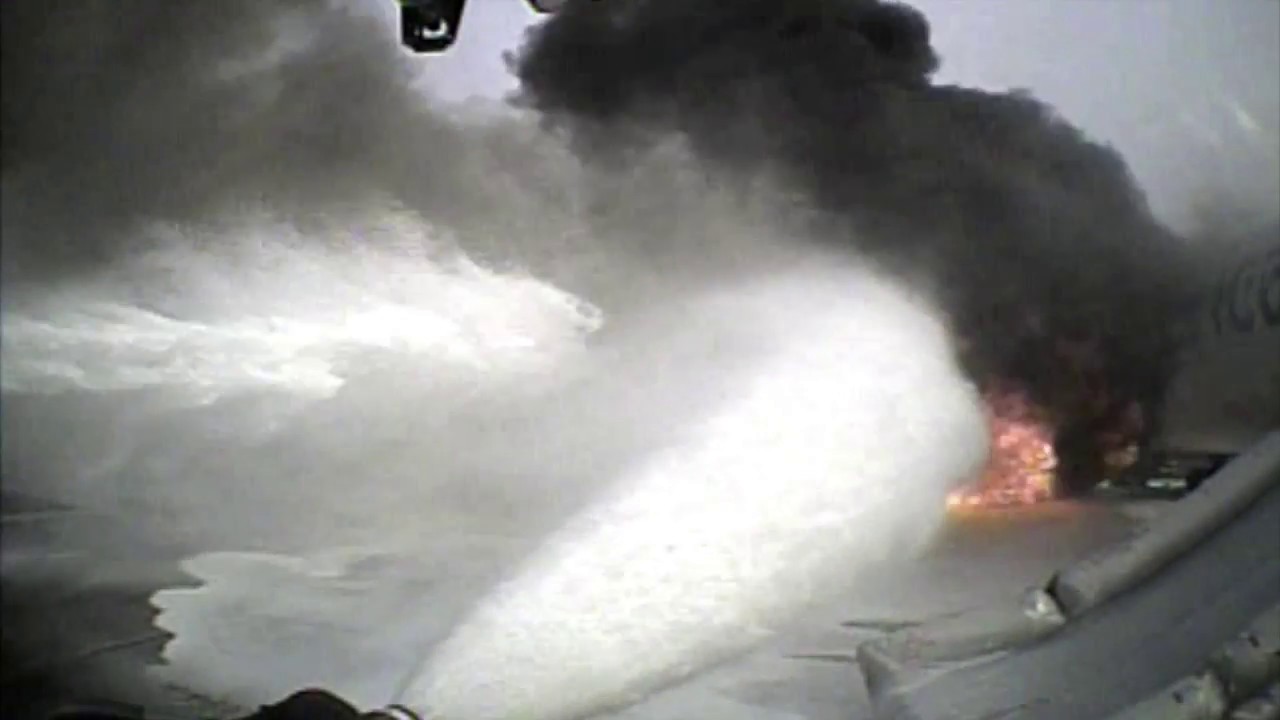 Crash Truck Dash Cam #3: AA 383 Engine Fire at O’Hare (Best View of Purple-K; No Audio)