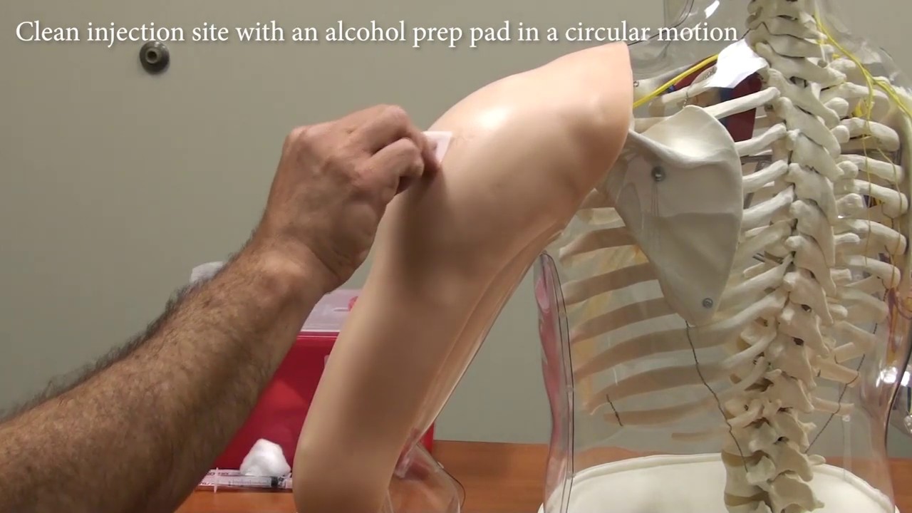 Injection Technique - Intramuscular (IM) injection (non-dominant hand)