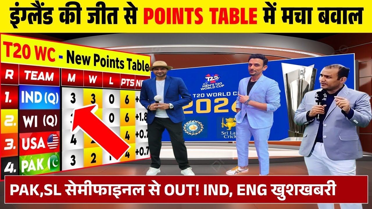 T20 World Cup Points Table 2026: इंग्लैंड की जीत से पॉइंट्स टेबल में मची खलबली। SA, ENG सेमीफाइनल।