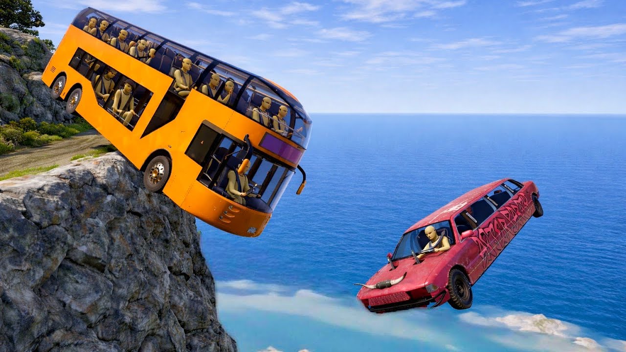 Bus vs car cliff Crash 💥 Who Survives? | Beamng drive 107!