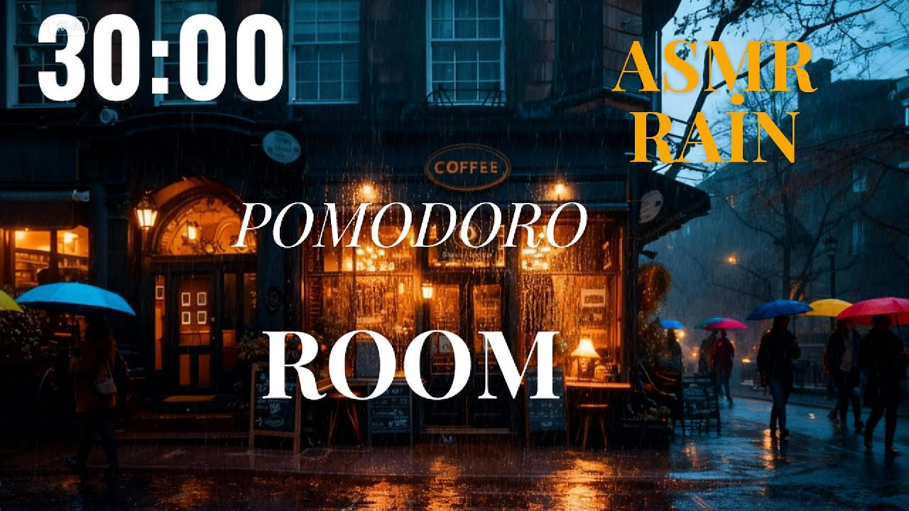 ASMR Rainy Day Study Session | Cozy Café Ambience + Pomodoro Timer (30 Minutes)