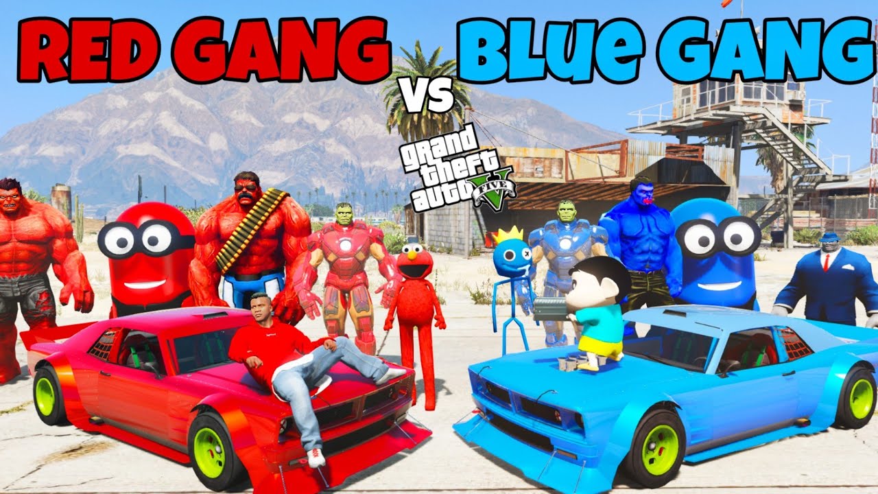 Franklin Red Gang Vs Shinchan Blue Gang in GTA 5 ! JSS GAMER