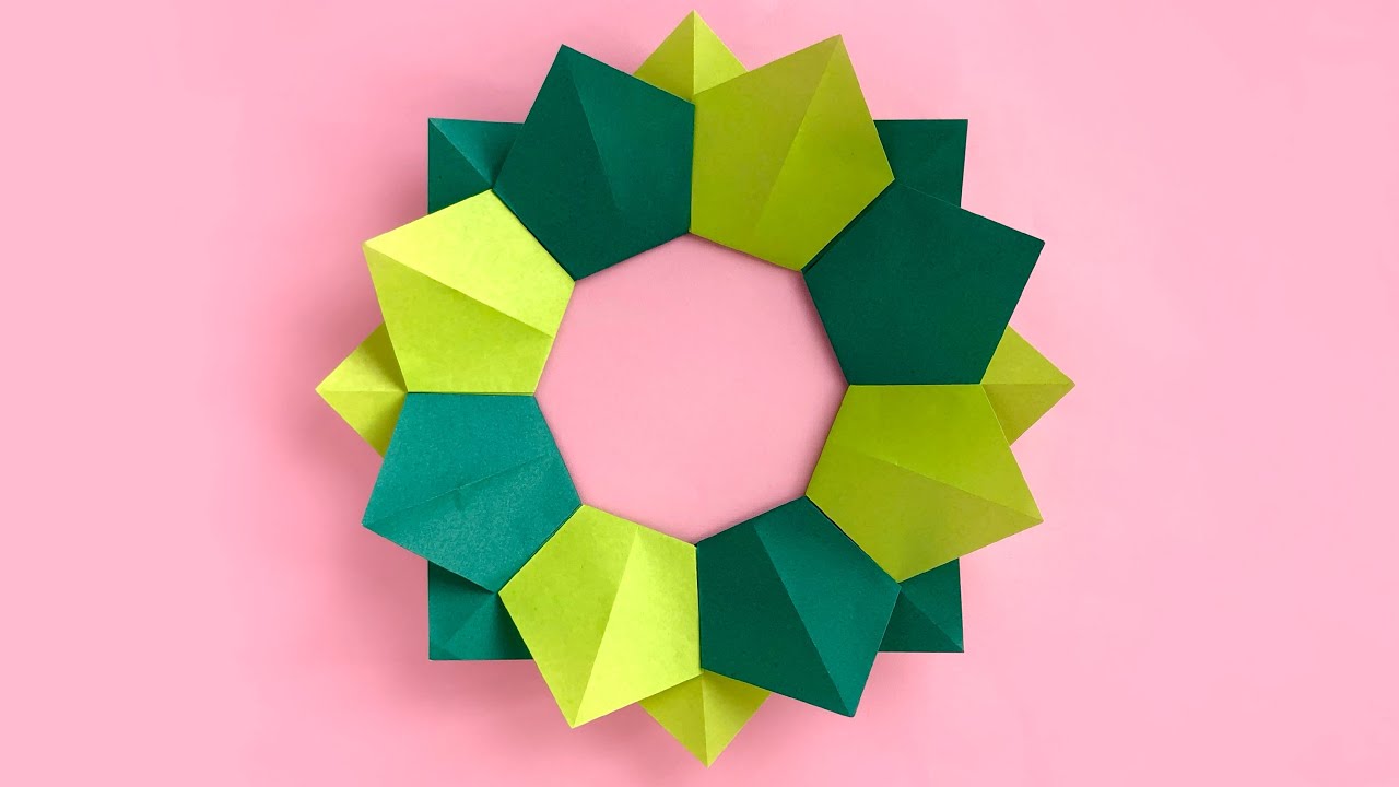 【折り紙】葉のリースの作り方（花のリースの土台）