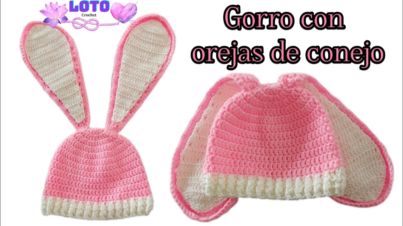 Gorro con orejas de conejo a crochet/Crochet bunny ear hat/Easy crochet baby hat for newborns 0 a 3.