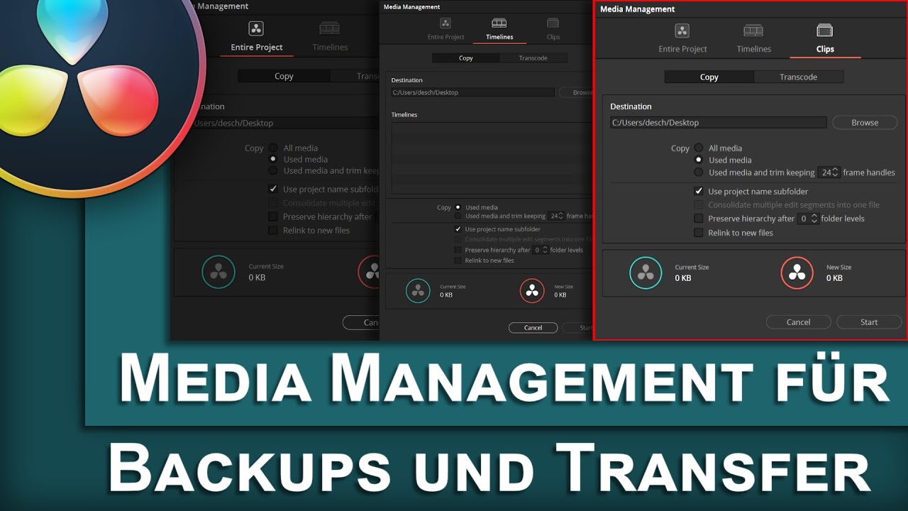 Media Management für Backups und Transfer in Davinci Resolve