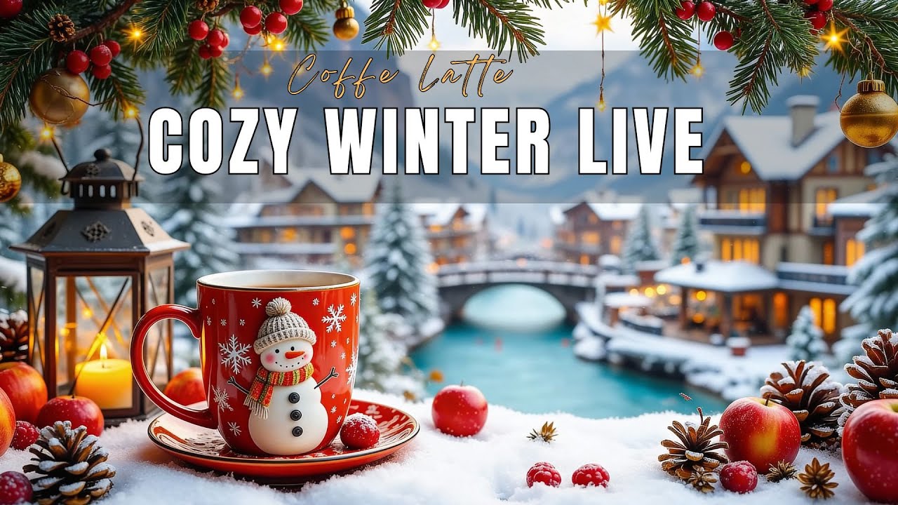 Cozy Winter Café Live 🎵🎵 Warm Christmas Ambience | Relaxing Coffee & Snow Village