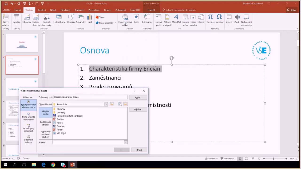 PowerPoint 2016: 5G: Hypertextový odkaz