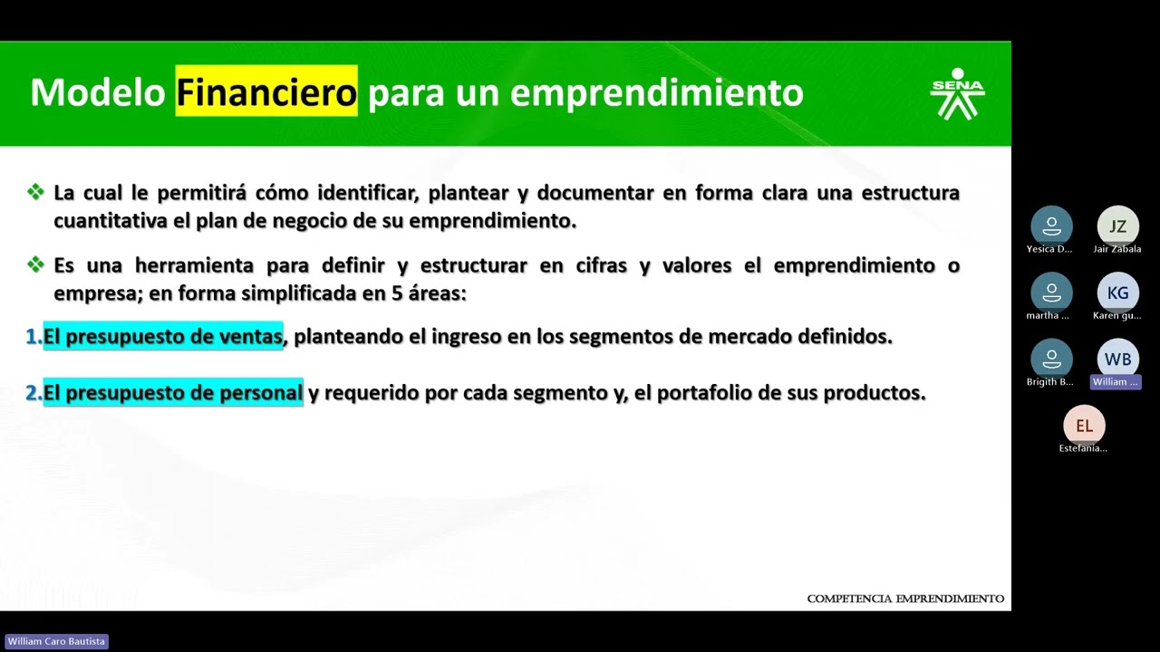 Sesión de trabajo de Modelo Financiero