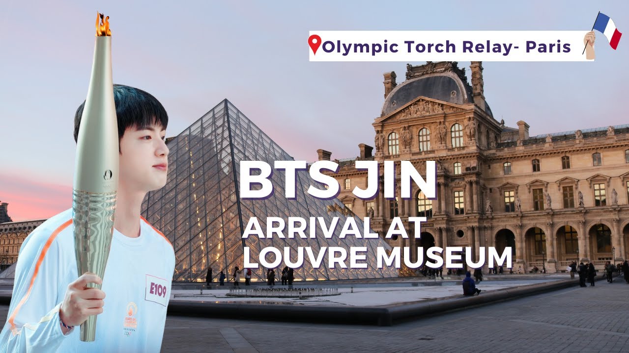 BTS Jin 💜 arrival at Louvre Museum carrying the Olympic Torch - Paris 14 July 2024 🇫🇷  #btsjin
