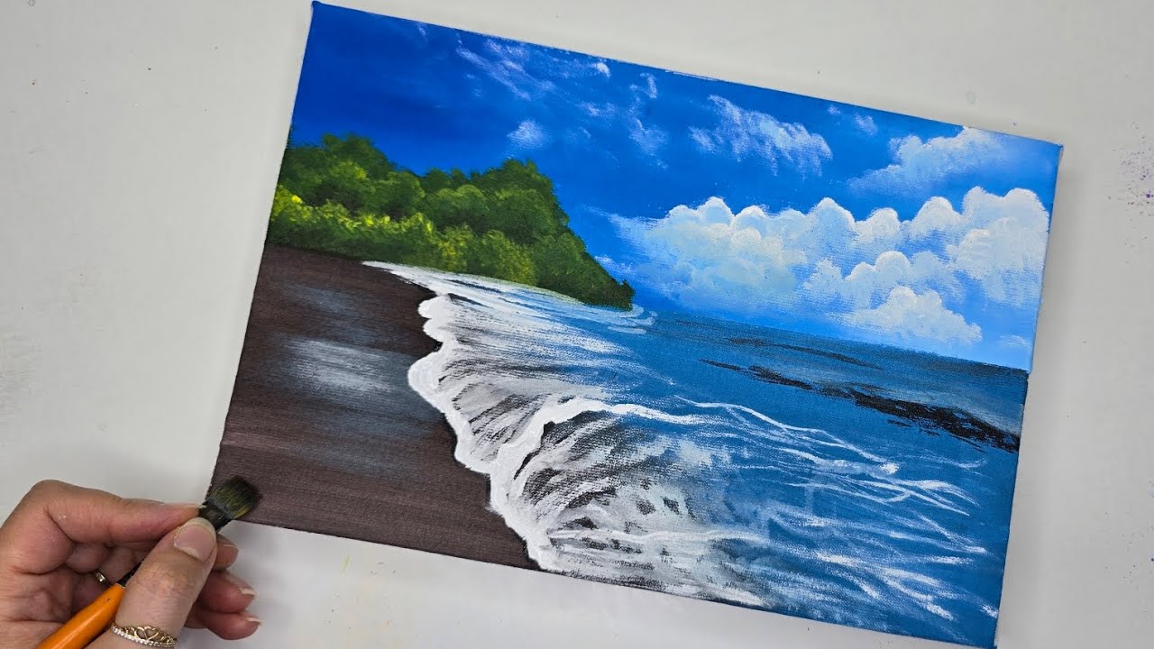 Easy way to paint wonderful beach with acrylic color/easy painting 