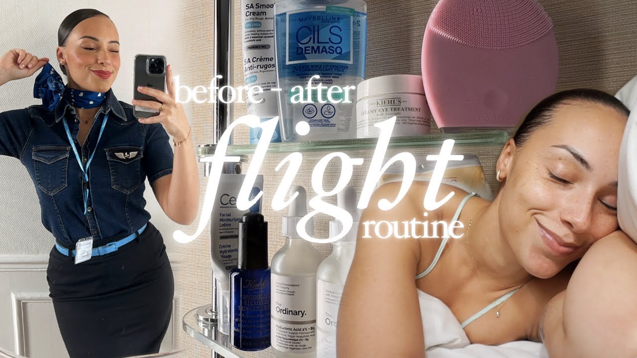 flight routine ⋮ get unready & ready with me 🧖🏽‍♀️🛩💄