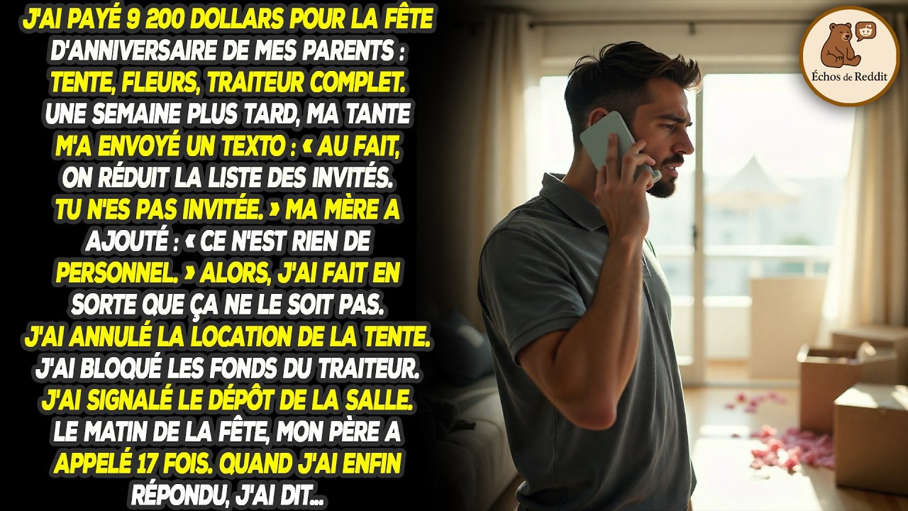 J'ai payé 9 200 $ pour la fête d'anniversaire de mes parents : tente, fleurs, traiteur complet. Une