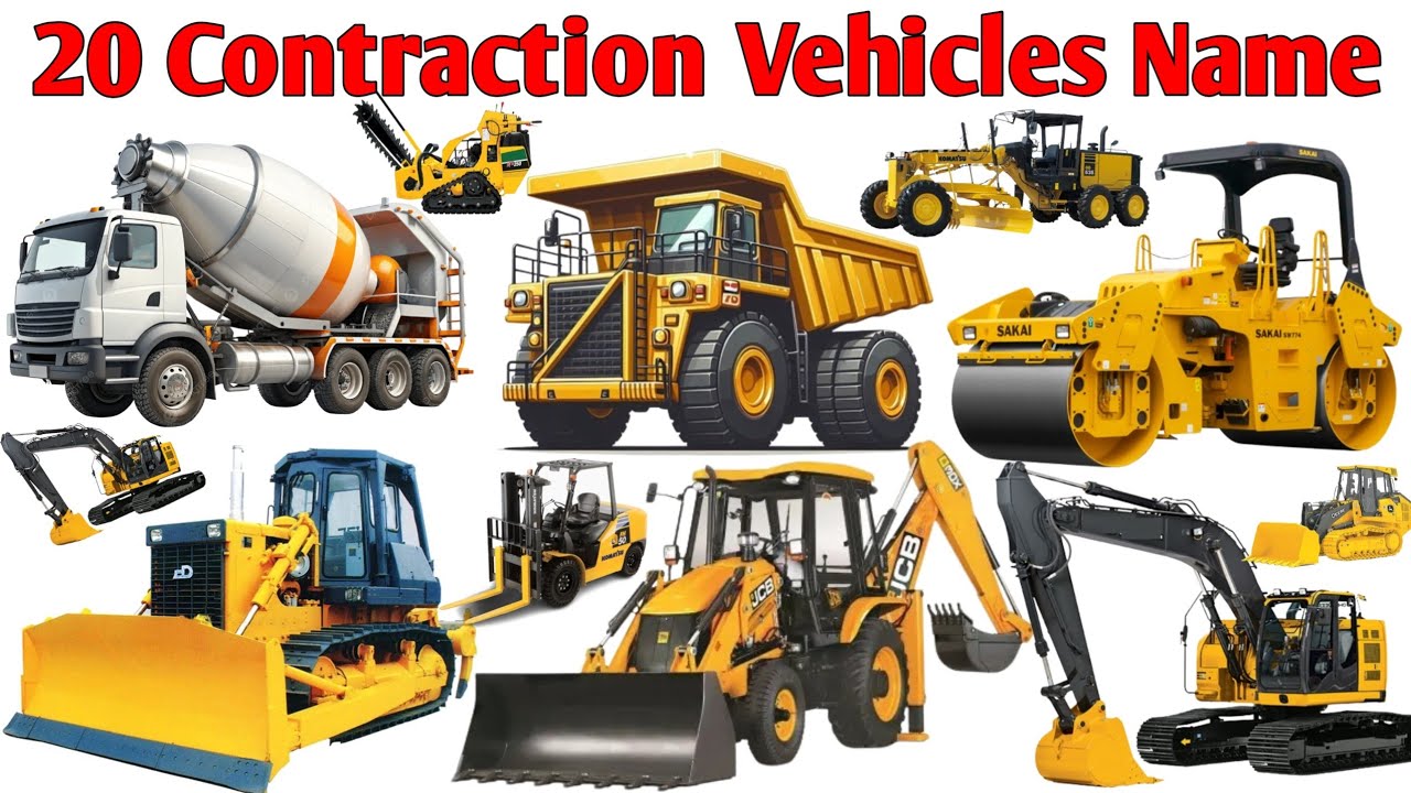 20 निर्माण वाहनों के नाम सीखे बच्चों के लिए | Learn 20 Contraction Vehicle Names for Kids | Vehicles