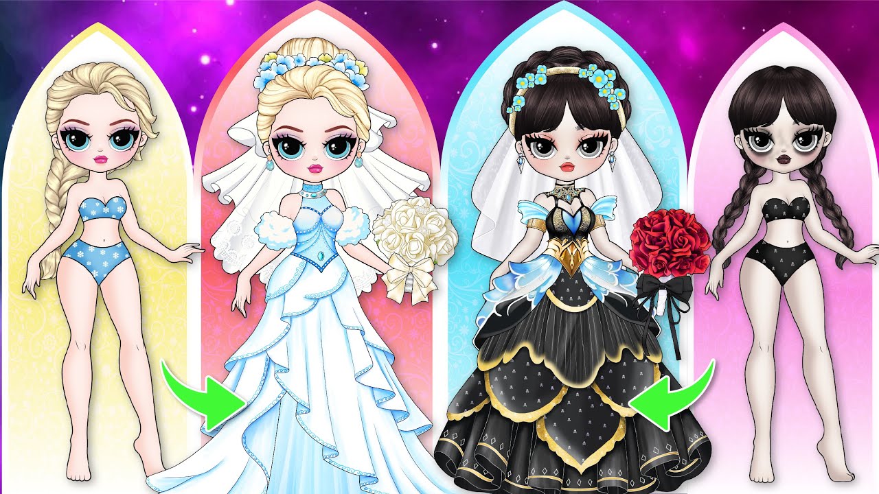 Elsa, Wednesday & Ladybug Compete for the Best Wedding Dress 👰✨ | DIY Paper Dolls Fashion Show