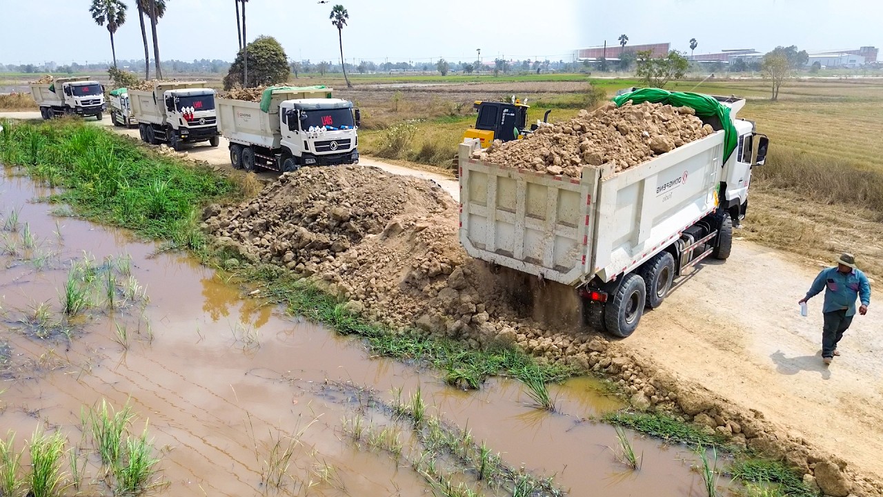 Be Watchful! Massive Landfill Job Using 25-Ton Dump Truck with Bulldozer DH17C3 Pro