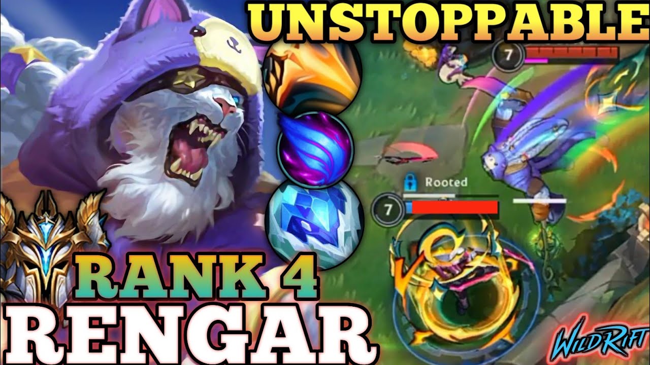 RENGAR UNSTOPPABLE HYBRID TANK DMG! BEST META BUILD ABUSE - TOP 4 GLOBAL RENGAR BY 小狮叽喵 - WILD RIFT