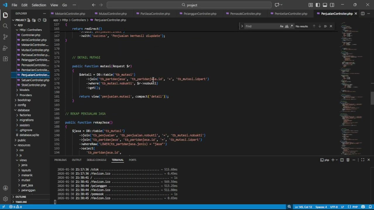 menjelaskan hasil coding bengkel