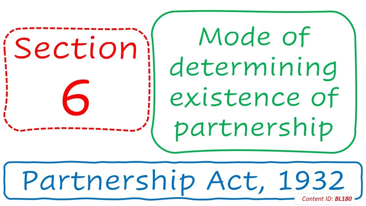 Section 6 Mode of determining existence of partnership | Partnership Act, 1932 (BL180)