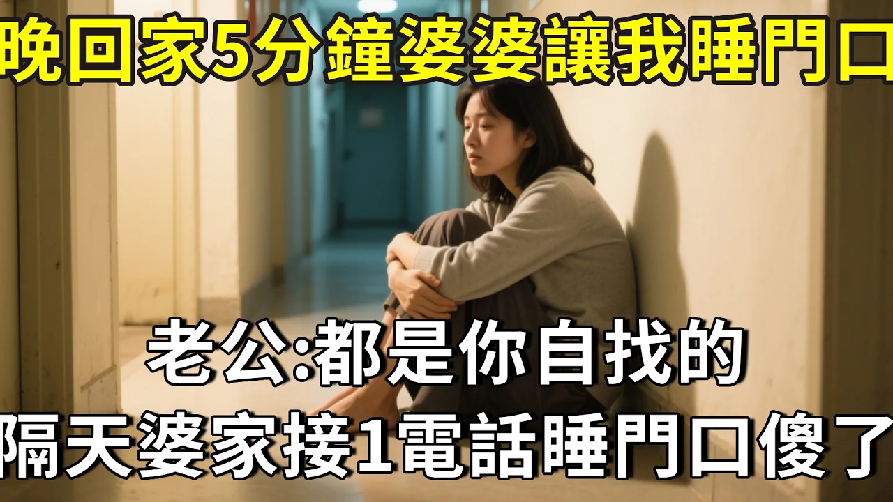 我加班晚回家5分鐘，婆婆反鎖門讓我睡門口，老公:都是你自找的，隔天婆家接1電話，當晚全家睡門口傻眼了#小說 #人生感悟 #故事分享 #故事頻道 #正能量 #情感故事 #情感