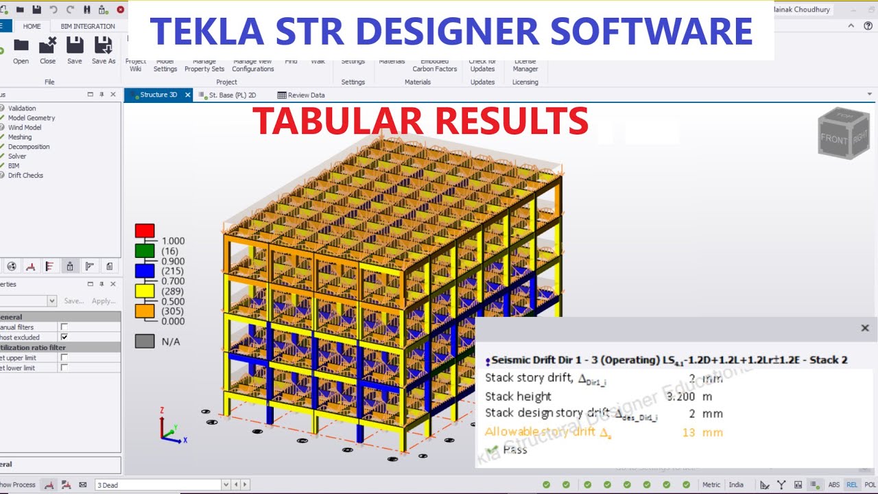 Seismic Drift, Sway and Other Tabular Results in Tekla Structural Designer