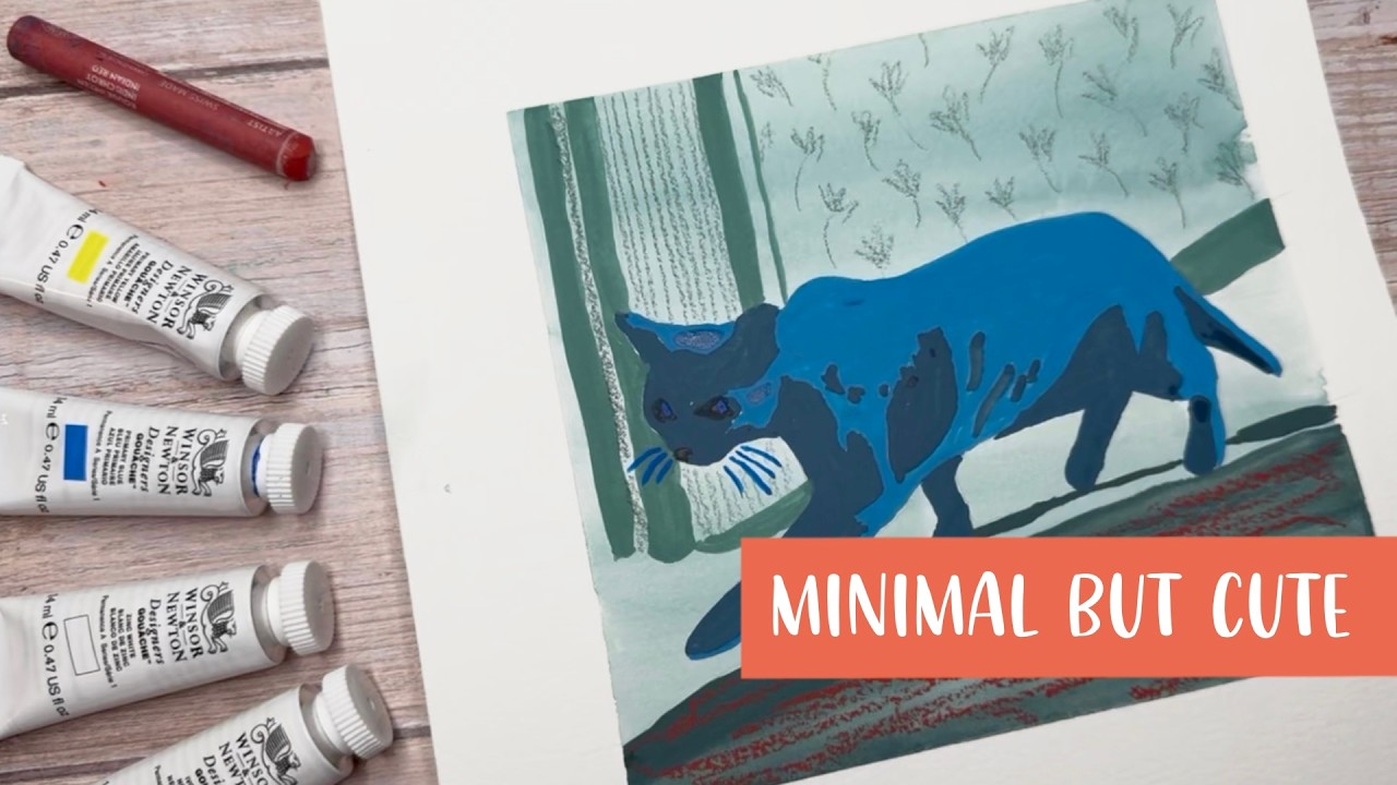 Simple Two-Tone Gouache Cat Painting