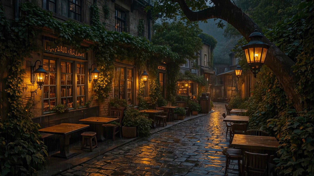 A Rainy Night on a Quiet Old Café Street | Dark Academia Ambience for Calm, Focus & Night Study