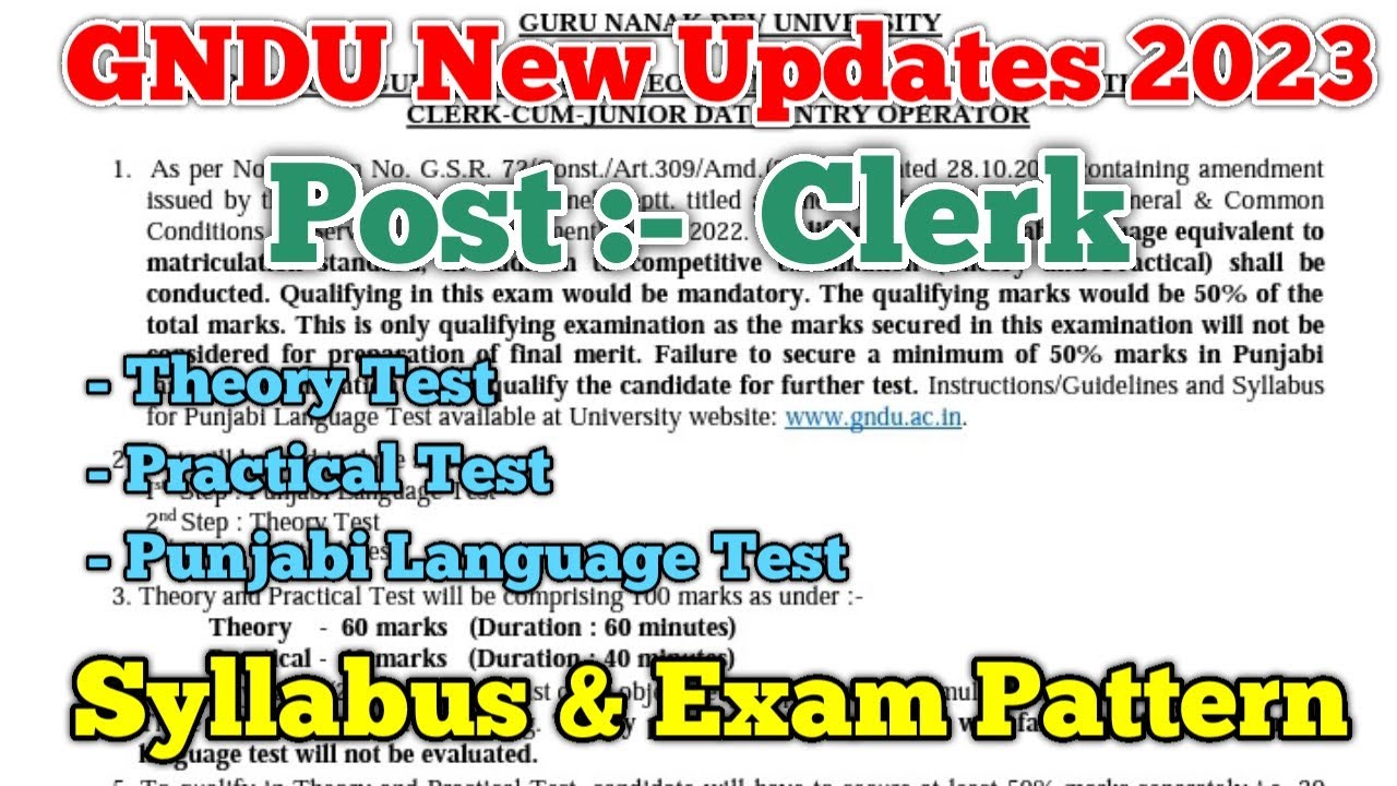 GNDU Post Clerk Cum Junior Data Entry Operator || Theory & Practical Test || Punjabi Language Test