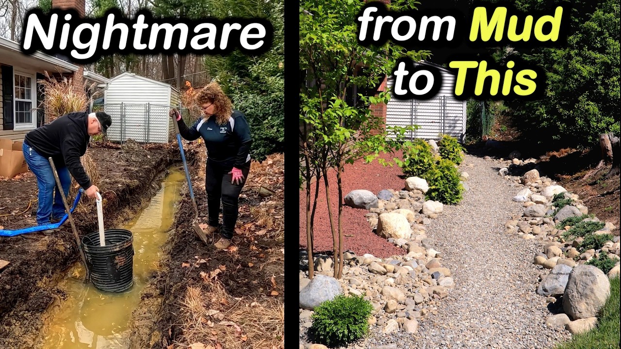 From Muddy Nightmare to Work of Art | Dry Creek Bed Transformation over Open French Drain