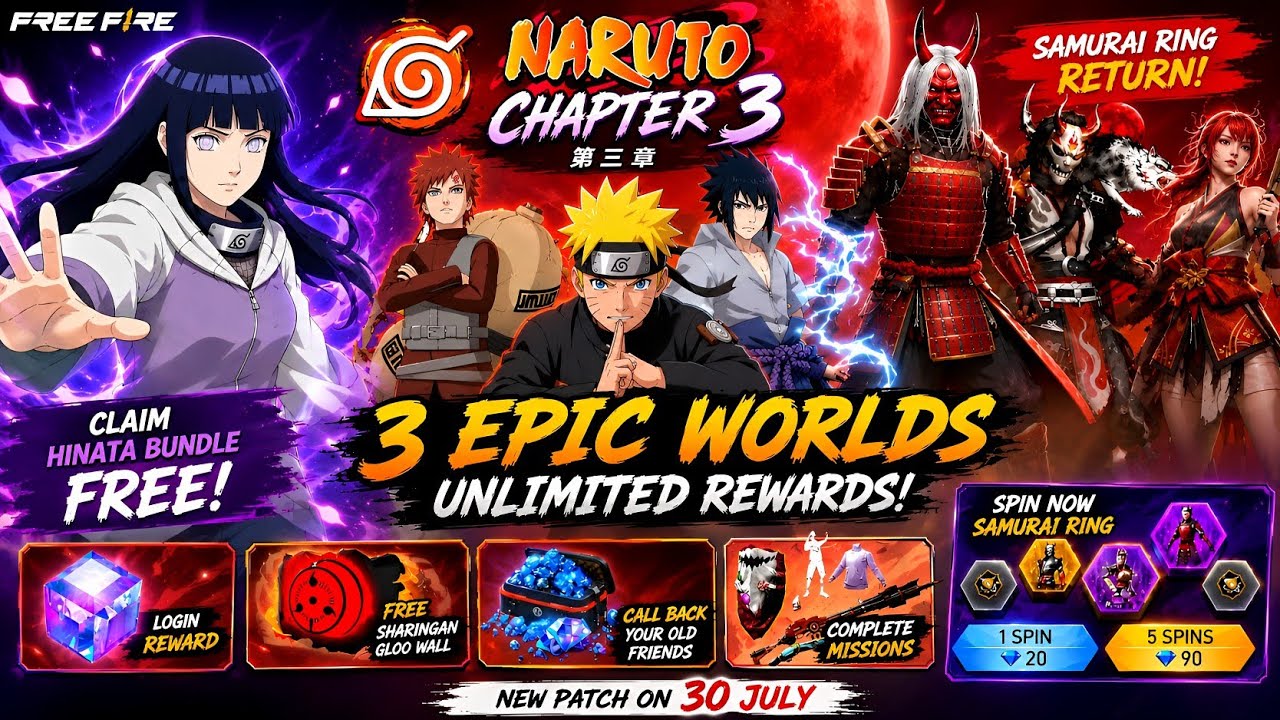 Naruto ch.3 Event ff😍| Samurai Ring Event, & 30 July Update!😍| Free Fire New Event | FF New Event