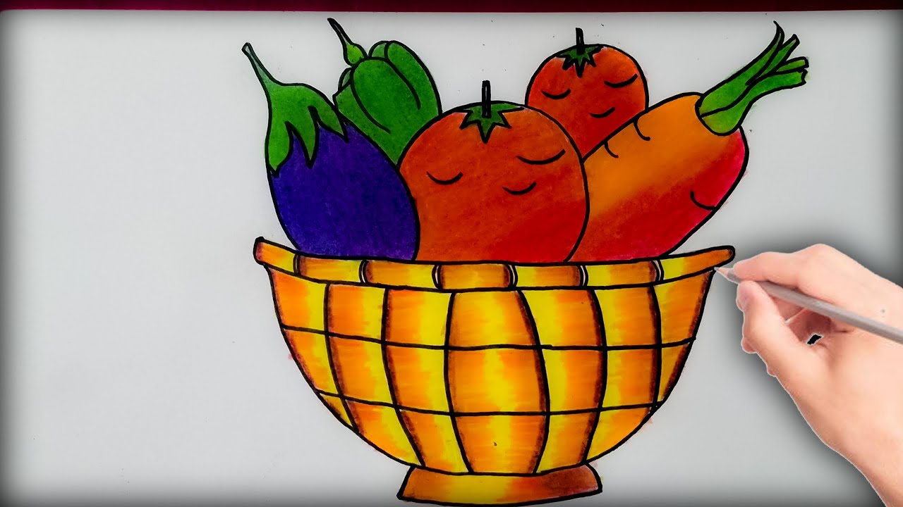 Vegetables basket drawing | How to draw Vegetables basket drawing | Easy basket drawing